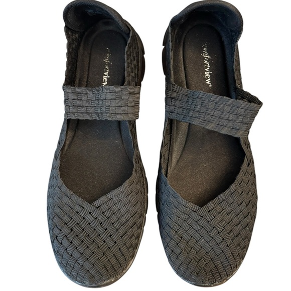 Women's Black Woven Elastic Flats, size 12WW - Picture 5 of 8